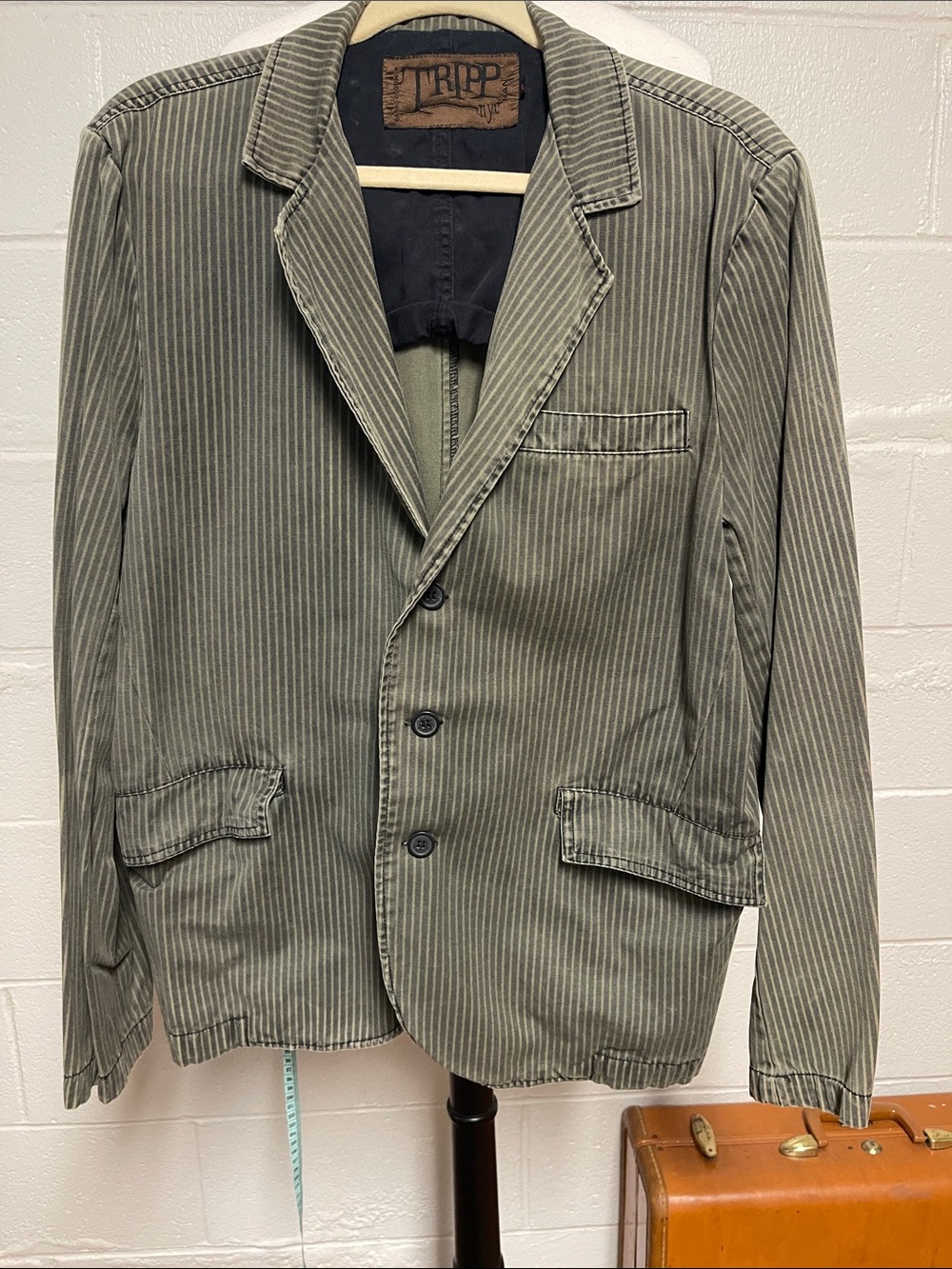 Tripp nyc Olive Pinstripe Blazer Jacket
